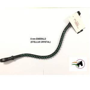 Diadema de Cuero para Jinete con Cristales Verde Esmeralda Oscuro de 8 mm, Diseño Ecuestre de Lujo, Cierre Trasero con Cinta Adhesiva - Product Image 6