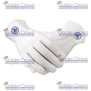 Gants en cuir blanc maçonnique en gros de haute qualité avec patch carré et boussole Gants maçonniques blancs | Fournisseur de gants de parade - Product Image 2
