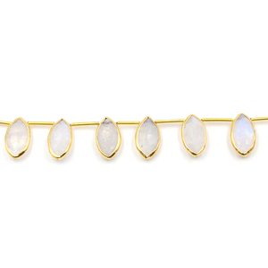 <b>Rainbow</b> Moonstone 12 Beads Strand Marquise Shape with 18K Gold Plating 14K & 18K Gold Bezel <b>Top</b> Side Drilled - Product Image 2