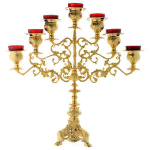 Portavelas de menorah de siete brazos brillante de latón pulido modelo religioso para regalo de suministros de Iglesia - Product Image 4