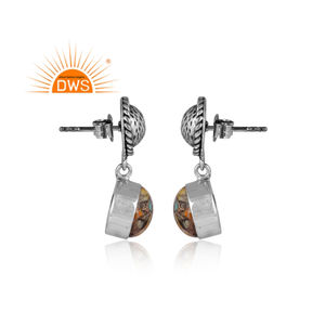 Cuivre Bourdon Turquoise Boucles D'oreilles Boho Bijoux Grossiste 925 Argent Tissé Longue Goutte Dangle Oxydé Boucle D'oreille Bijoux - Product Image 3