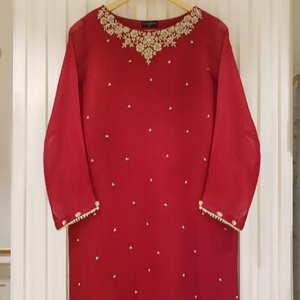 ---BEAUTIFUL--DECENT--EMBROIDERY--ON KURTA--WITH--<b>PANT</b>---FOR Party-wear-dress with applique work for Party/ Wedding =2021. - Product Image 1
