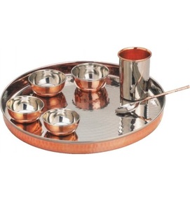 ชุดภาชนะอาหารอินเดียทำจากสแตนเลสสตีลทองแดงแบบดั้งเดิมชุดรับประทานอาหาร1จานทาลี5ชาม1แก้วและ1ช้อน - Product Image 2