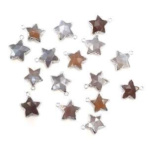 Brown <b>Moonstone</b> 14 To 16 MM With Bail Star Shape Silver Plated Pendant For Jewellery Making - Product Image 2