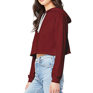High Quality Cotton Polyester Long Sleeve Hooded <b>Workout</b> Sweatshirt Custom Logo Embroidery Women Crop Top <b>Hoodie</b> - Product Image 6