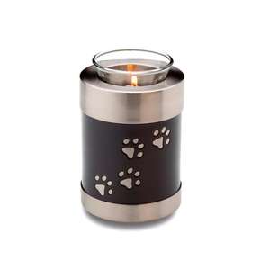 Best Black With Silver Engraved <b>Pet</b> Paw Print Tea Light Cremation <b>Urns</b> for Funeral Ashes Metal Brass/Aluminum - Product Image 1