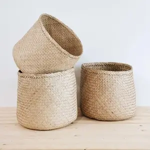 베트남에서 Handwoven seagrass 세탁 바구니 경량 지속 가능한 저렴한 가격 바다 잔디 라피아 바구니