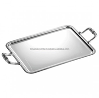 Plateau de service rectangulaire plaqué argent, inoxydable, avec poignées