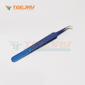 Pince à épiler 12cm pour extensions de cils, accessoire de soins de beauté, avec poignée en diamant, logo personnalisé, bleu foncé, 45 degrés - Product Image 2
