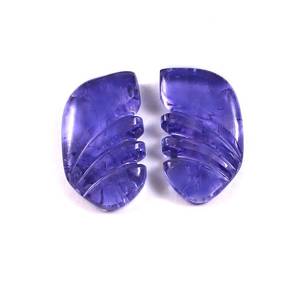 Ailes de papillon sculptées à la main en tanzanite naturelle, taille 10x17,50 mm, 16 carats, 1 paire +AAAA, pierre authentique et naturelle. - Product Image 1