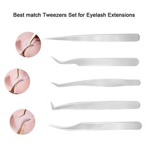 ชุดแหนบต่อขนตา,5ชิ้นสำหรับการต่อขนตาเพิ่มวอลลุ่มและพัดลมที่ใช้งานง่ายแหนบต่อขนตาสเตนเลส - Product Image 5