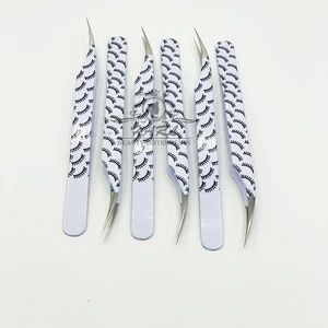 Pinzas de extensión de pestañas de acero inoxidable personalizadas, Punta puntiaguda fina para fibra de volumen, uso de cejas, papel de impresión de pestañas recubierto - Product Image 3