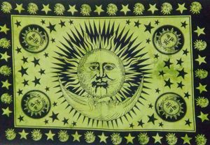 Tapices Gemelos Sol y Luna Verdes, Maravilloso Tapiz de Pared de Algodón, Mantel Estampado Celestial Hippie de Proveedores Indios - Product Image 3