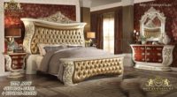Ensemble de lit en teck sculpté blanc doré moderne et durable, taille personnalisée, suite de chambre à coucher pour la maison/la villa
