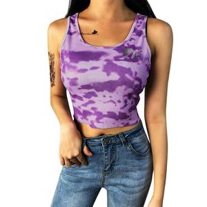 Último diseño más alta calidad verano Tie Dye estampado Tank Top mujeres sin mangas Slim Casual Crop Tops básico - Product Image 2