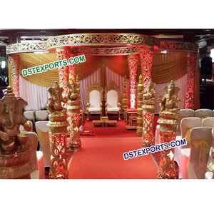 มณฑปงานแต่งงานสุดหรู ดีไซน์ใหม่ล่าสุด ทำจากไฟเบอร์แกะสลัก ซื้อมณฑปงานแต่งงานสีทองพร้อมรูปปั้นพระกฤษณะในราคาที่เข้าถึงได้ ประเทศออสเตรเลีย - Product Image 1
