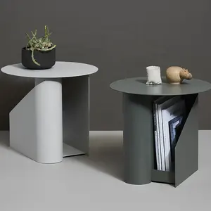Nordic Gray Round Metal Auxiliary Table Living Room Mesa Auxiliar De Sala Simple Sofa Corner Bedside End Table With Storage