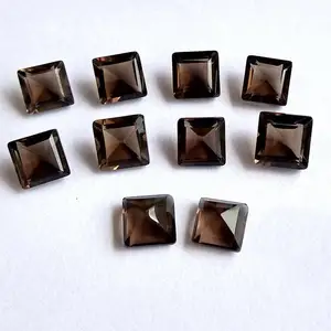 Pierres précieuses en quartz fumé naturel de 8 mm, taille carrée facettée, prix de gros, pierres en vrac pour la fabrication de bijoux, provenant du fournisseur, pierres en vrac - Product Image 1