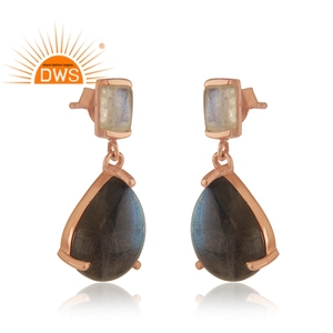 Magnifiques boucles d'oreilles en labradorite, plaquées or rose, argent sterling, boucles d'oreilles pendantes, fabricant de bijoux, collection classique - Product Image 2