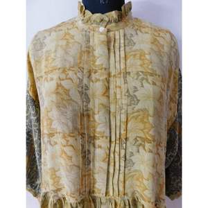 Pintex Vintage crêpe soie Sari femmes été décontracté longueur au sol tuniques imprimé fleuri cou volant Designer Kurtis Vintage soie - Product Image 3