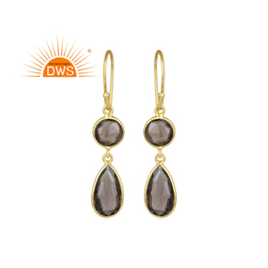 Boucles d'oreilles pendantes tendance en argent sterling plaqué or de haute qualité avec quartz fumé naturel pour femme, collection 2026 - Product Image 1