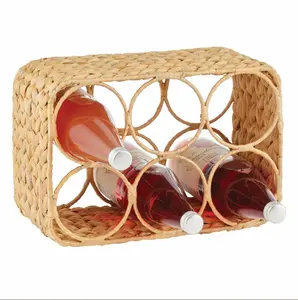 New latest design creative water hyacinth wine rack with 6 bottle holder natural water hyacinth wine glass rack Dining table set
