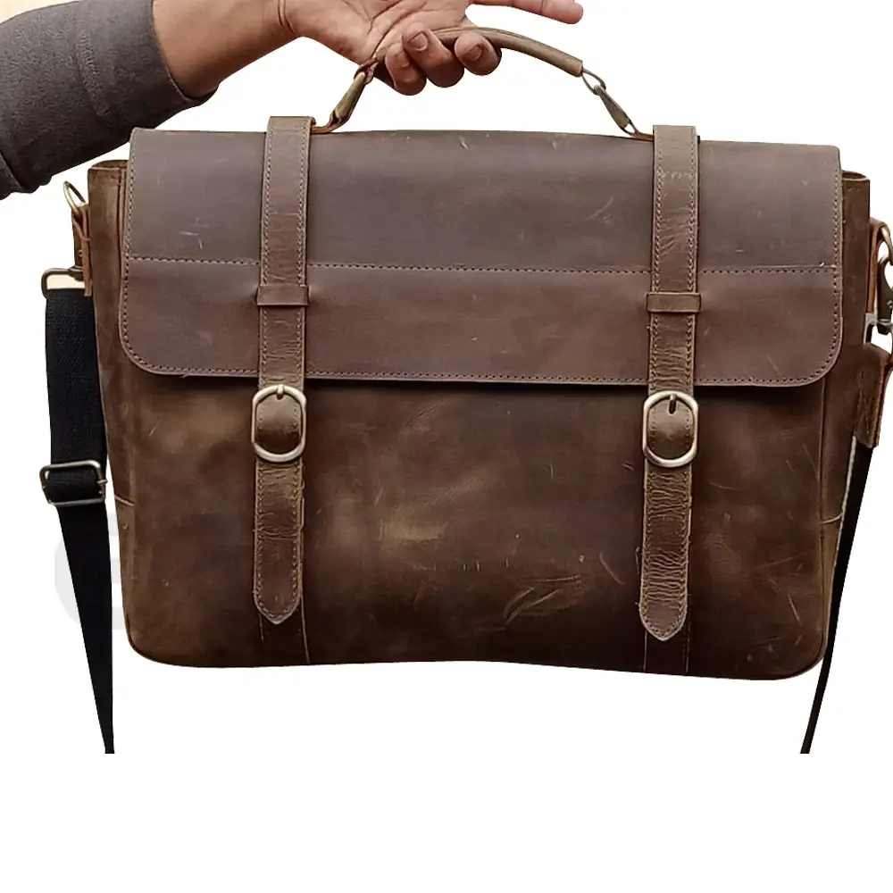 Leather Laptop Bag Men's Vintage Fashion Messenger Bags Office Use High Quality Brown Laptop Messenger Computer Shoulder Bag