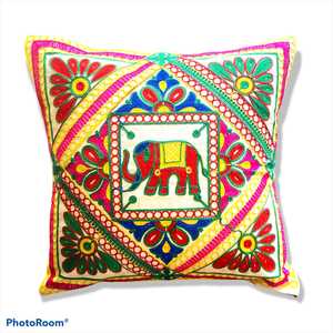 Beautiful Elephant Design Indian Handmade Embroidered Suzani <b>Cushion</b> Cover Uzbekistan Style 100% Cotton Hotel Floral Print - Product Image 3