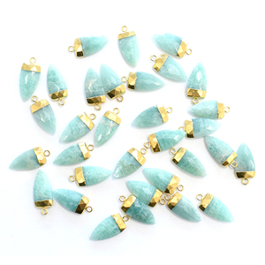 Amazonita de 19 a 21 mm con Argolla, Forma de Media Marquesa, Chapado en Oro, para la Elaboración de Joyas - Product Image 1