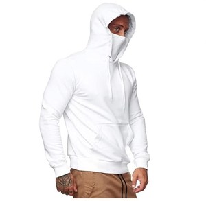 Venta al por mayor de alta calidad cara cubierta pulóver Jogger algodón liso en blanco invierno satén forrado hombres sudaderas con capucha personalizadas - Product Image 6