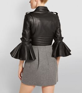 สีดำ100% Cowhide ปุ่มและเข็มขัดปิดผู้หญิงแจ็คเก็ตแฟชั่นลำลองที่มีอยู่ในทุกสี - Product Image 3