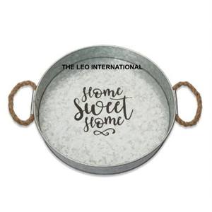 Plateau de Noël de style européen en fer, forme ronde avec poignée en corde, plateau de Noël très vendu, qualité supérieure - Product Image 1