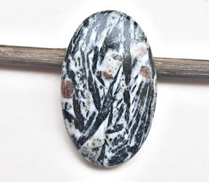 Cabochon en pierre précieuse naturelle Hornblende de haute qualité, forme ovale, taille personnalisable, couleurs gris, noir, blanc, fait main, pour nail art - Product Image 1