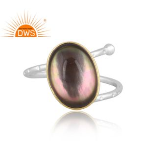 Anillo apilable de piedras preciosas de cristal de labradorita doble Natural de plata de ley fina 925 para fabricante de joyería de mujer - Product Image 2
