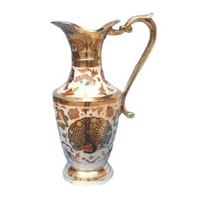 Carafe en laiton avec poulet peint, 1 pièce, décoration de la maison, Vases en laiton métalliques traditionnels indiens - Product Image 1