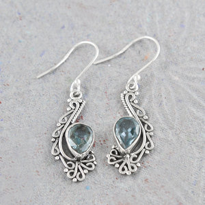 Pendientes Largos de Plata de Ley 925 con Topacio Azul Estilo Vintage, Diseño Nepalí, Joyería de Moda para Mujer, Mayorista - Product Image 2