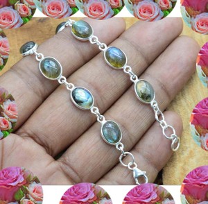 Design délicat aigue-marine et grenat rouge pierre bracelet plus récent à la mode argent plaqué or lunette ensemble bracelet à la saint valentin cadeau - Product Image 2