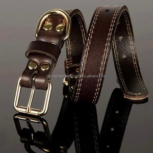 Collar de piel de vaca suave para perro, personalizado, antióxido, niquelado, hebilla de rodillo, anillo doble D, costura duradera, color marrón, venta al por mayor - Product Image 3