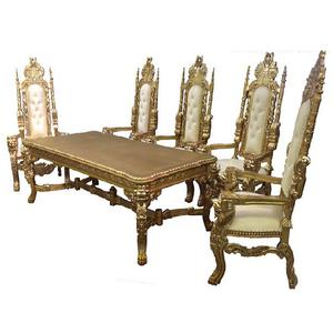 Ensemble de salle à manger royal blanc doré et fabriqué à la main Ensemble de table à manger royal en or sculpté à la main Table à manger de designer - Product Image 1