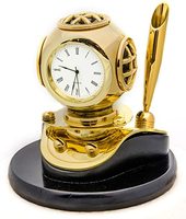 Casque de plongée en laiton avec porte-stylo et horloge, décoration de bureau nautique
