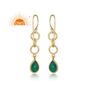 Boucles d'oreilles en pierres précieuses Onyx vert naturel, bijou en argent, pendentif en cercle torsadé, plaqué or, vente en gros - Product Image 3