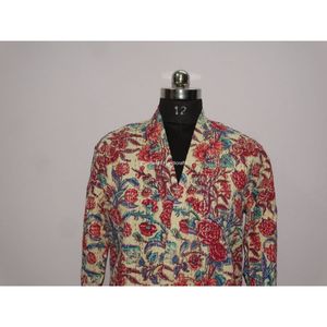 Manteau d'hiver en coton Kantha fait à la main pour femmes imprimé floral multicolore court Maxi XL taille peignoir veste ethnique-vente en gros - Product Image 2