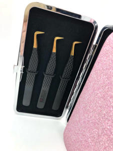 แหนบต่อขนตาสแตนเลสปลายเพชรเคลือบผงสีดำ90องศาเครื่องมือความงามที่จับเพชร - Product Image 6