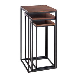 Modern Black Metal <b>Nesting</b> Side Central <b>Table</b> <b>Set</b> of 3 with Wooden Top for Dining in Home Hotels Restaurants Living Room Use - Product Image 3