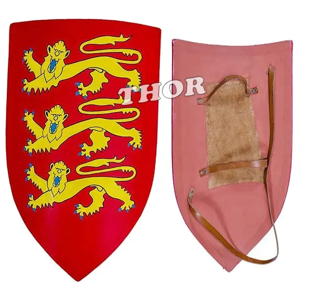 Medieval Red Wooden Loin Design Templar Yellow Shield with Leather Belt Men Gift Item