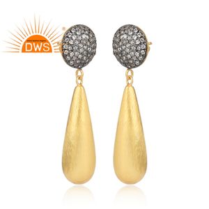 Pendientes Colgantes Chapados en Oro con Circonita Cúbica Blanca, Joyería de Plata de Ley 925 para Fiesta y Regalo, Diseño Clásico - Product Image 2