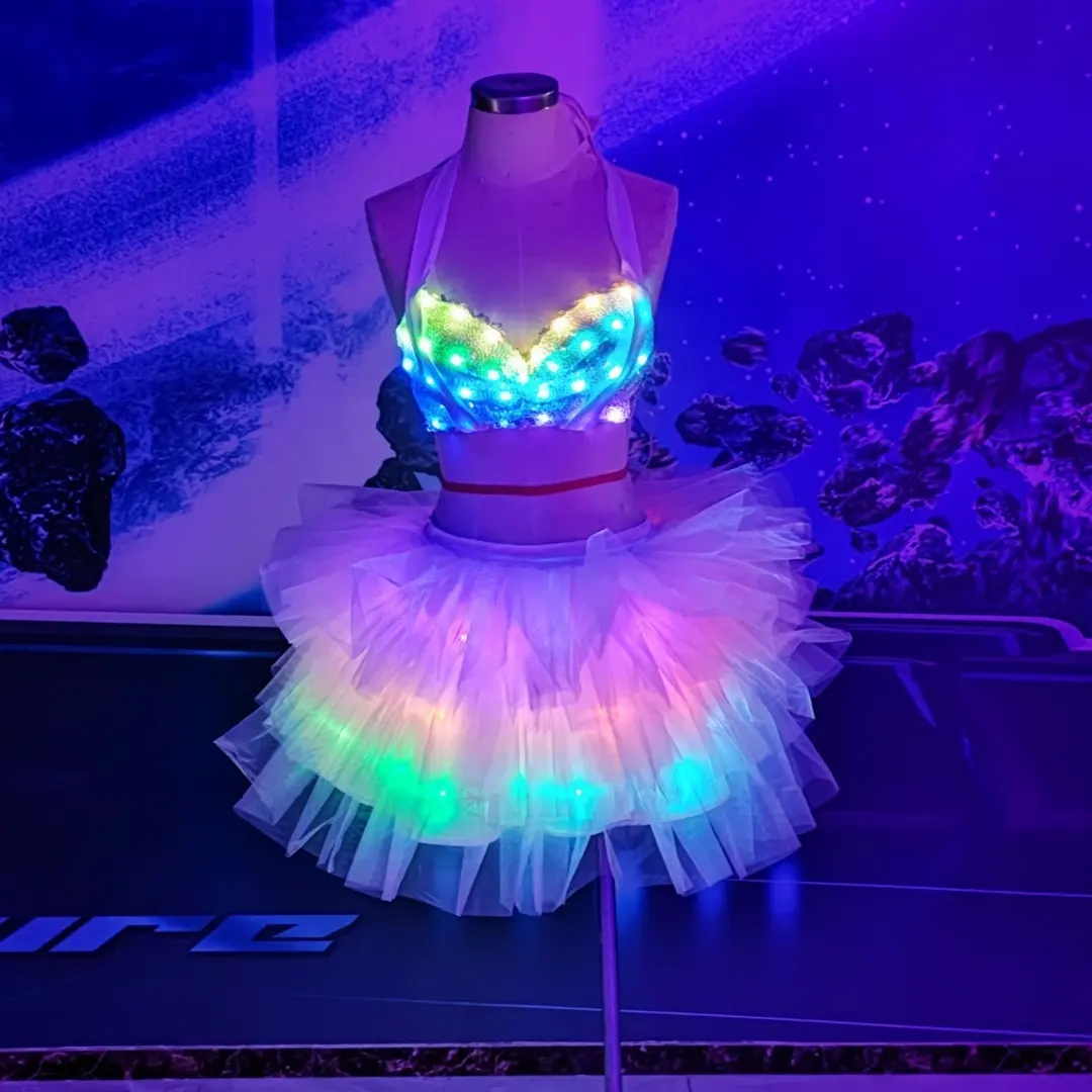 शानदार एलईडी चमकदार प्रोफार्मा कपड़े रात क्लब के लिए एलईडी ड्रेस नृत्य पहनने