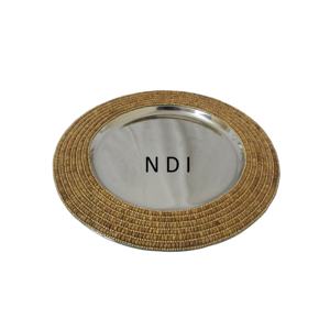 Plato Decorativo de Cristal Dorado con Diseño de Diamantes para Servir Comida en la Mesa - Product Image 2