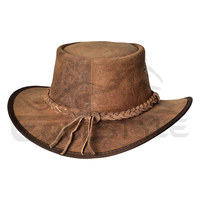 Topi Koboi Kulit Crazy Horse Gaya Barat Cokelat dengan Logo Pribadi, Grosir Topi Koboi Kustom Australia