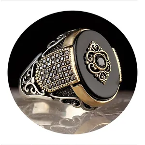 Plata esterlina 925 anillo de los hombres joyería de ónix negro y piedra de circón para hombre clásico anillo de los hombres